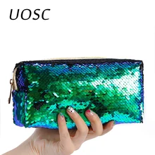 Uosc блестками косметички двойной Цвет блестками сумочка, косметичка для макияжа чехол Для женщин Русалка сумки-клатчи для вечеринок