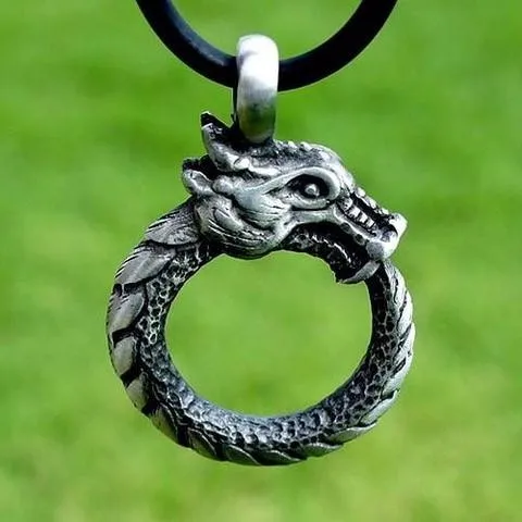 

1pcs deropshipping new arrival fashion antique silver plated ouroboros norse dragon pendant viking necklace men jewelry