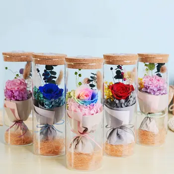 

Floral Decor Rose Glass Cover Luminous Preserved Fresh Flower Wedding 5 Color Lighting LED Caller