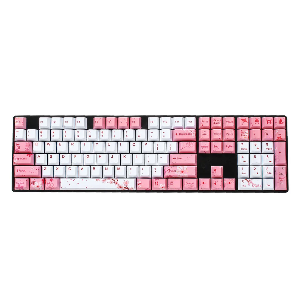 

108 Keys Cherry Blossom five - sided PBT Hot Sublimation Mechanical Keyboard KeyCap Original Height Keyboard Custom Keycaps