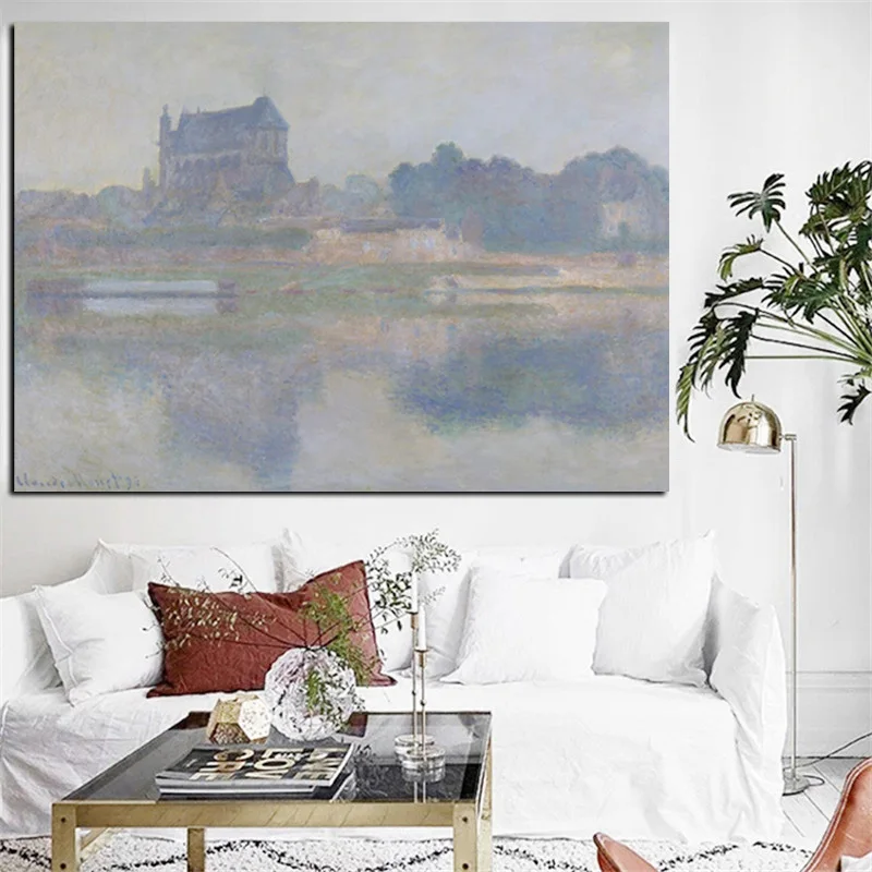 HD Print Claude Monet VERNON CHURCH GRAY TIME Impressionist Landscape Oil Painting on Canvas Poster Wall Picture for Living Room (2)