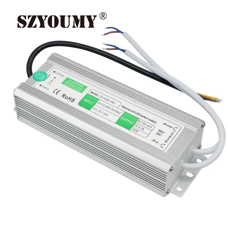 

SZYOUMY 2pcs IP67 Power Driver 12V 100W 8.33A Waterproof Led Power Supply 12V 100W Fast shipping in 24 hours
