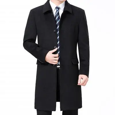 Новое поступление модное зимнее Мужское пальто шерстяное длинное высококачественное ветровка повседневное однобортное толстое мужское s плюс размер M-2XL3XL4XL - Цвет: black