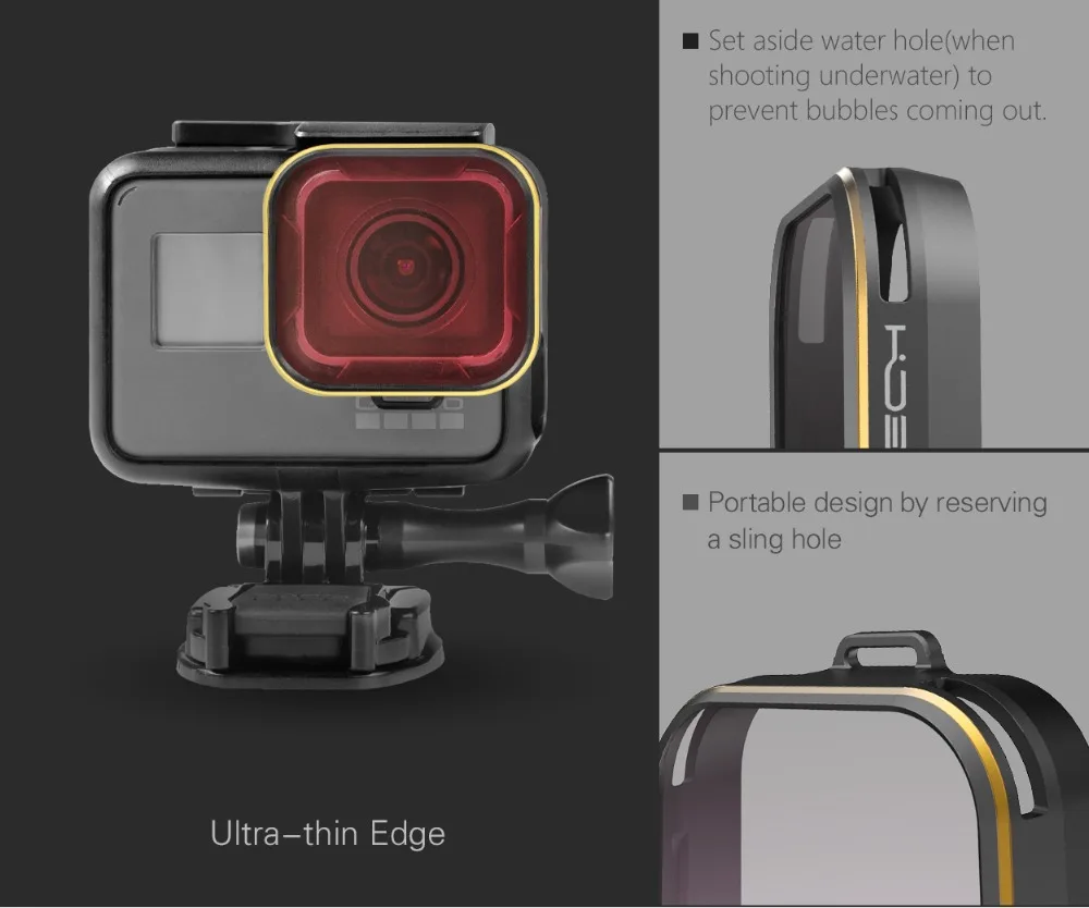 PGYTECH Gopro 5 6 Hero 7 фильтр для объектива серии Gold edge фильтры для камеры для gopro аксессуары go pro рукоятка Удлинительное крепление