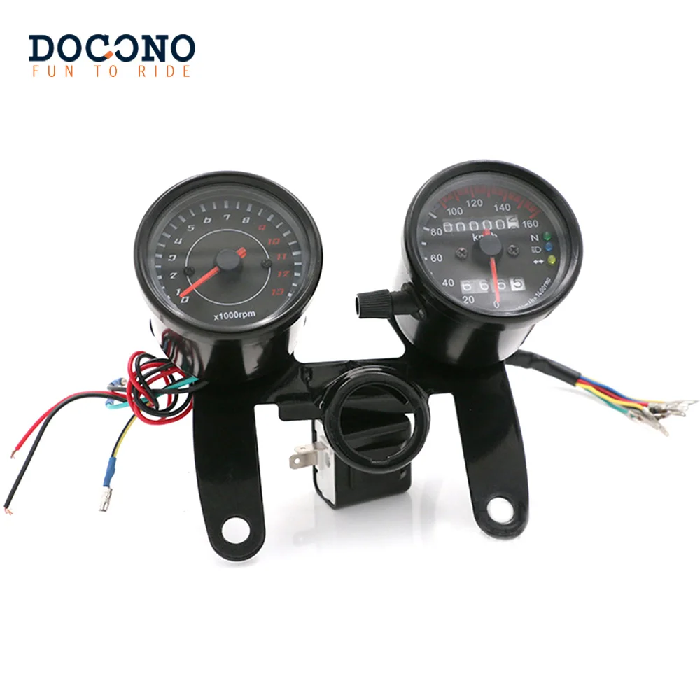 

Universal Motorcycle Speedometer Odometer Gauge 0~160km/h 13000 RPM LED Backlight Tachometer Set Black Instrument