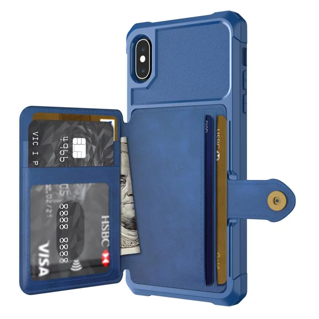 Роскошный чехол-кошелек из искусственной кожи для iPhone X XS XR XS MAX, откидной кожаный чехол с отделением для карт, ударопрочный чехол из ТПУ для телефона iPhone - Цвет: Blue