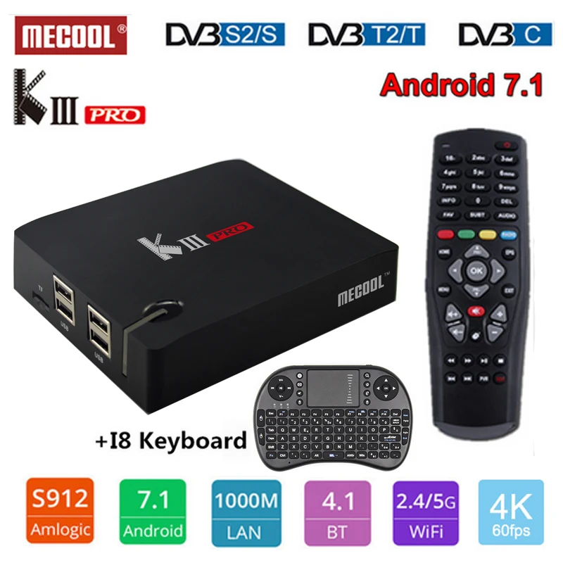 

MECOOL KIII PRO S2+T2 DVB Android TV Box Amlogic S912 Octa Core 3G+16G 4K Bluetooth 4.0 2.4G/5G WiFi Media Player Set Top Box