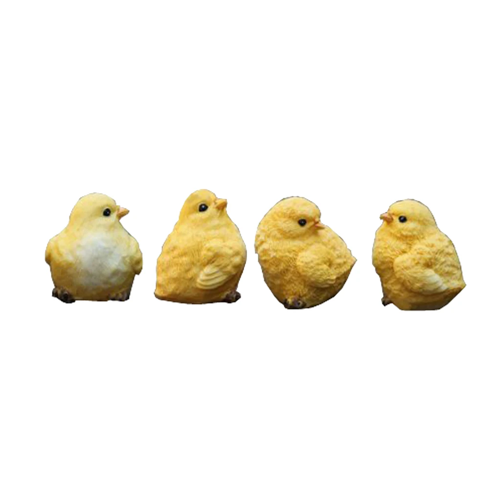 4 Cute Little Yellow Chick Model Figurine Statue Resin Chicken Home Decor Vivid