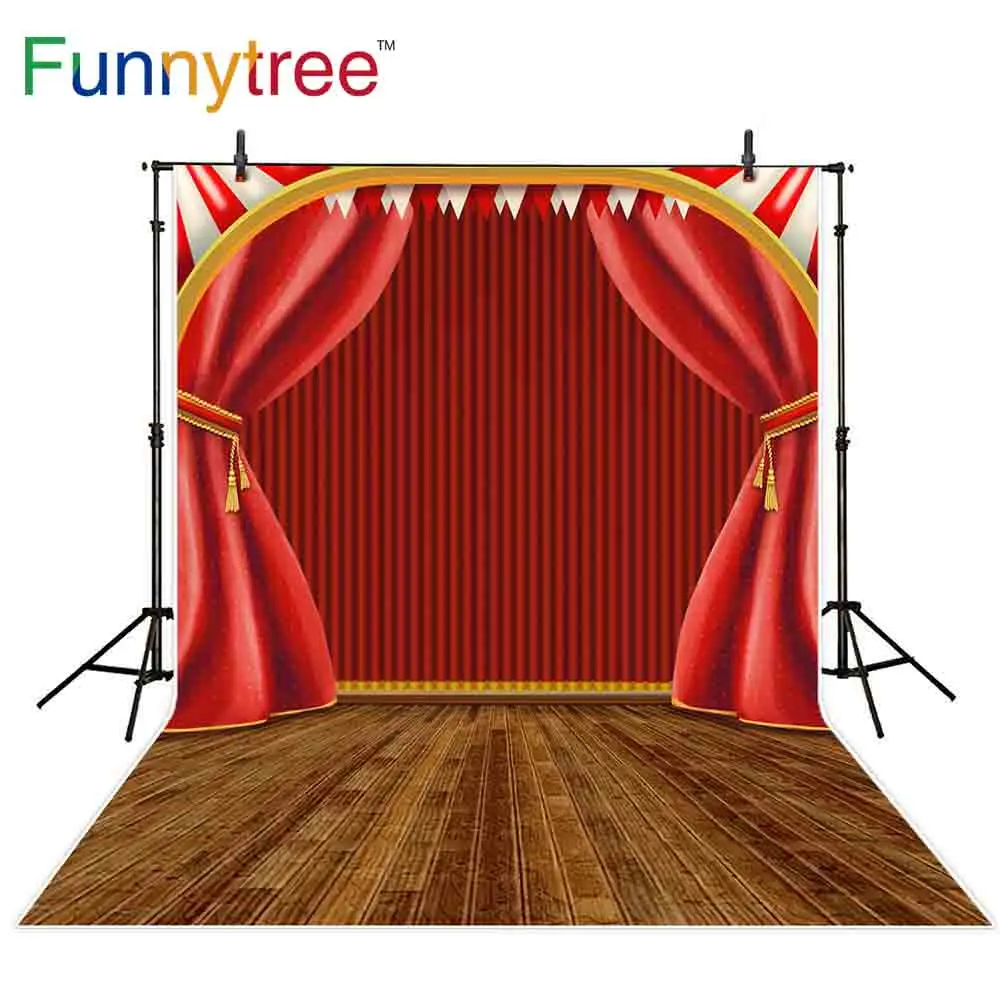 

Funnytree backgrounds for photo studio circus stage red curtain wood floor photography backdrop photocall photobooth printed