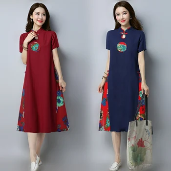 

Vestidos Mujer Plus Size 2019 National Wind Restoring Ancient Ways Women's And Linen Dress Of Chinese Improved Qipao A Word