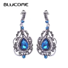 Blucome винтажные королевские длинные синие серьги висячие серьги Max Brincos Bijuterias турецкие ювелирные изделия Bijoux для свадебной женщины