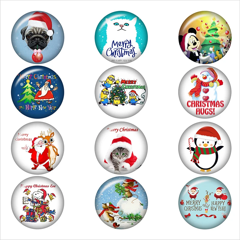 

Merry Christmas Cartoon glass snap button DIY jewelry Round photo cabochons flat back DA1164