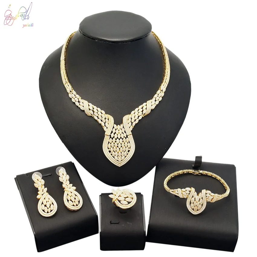 

Yulaili Free Delivery New Arrival Flower Indian Design "Eight Heart Eight Arrows" Zircon Jewelry Sets
