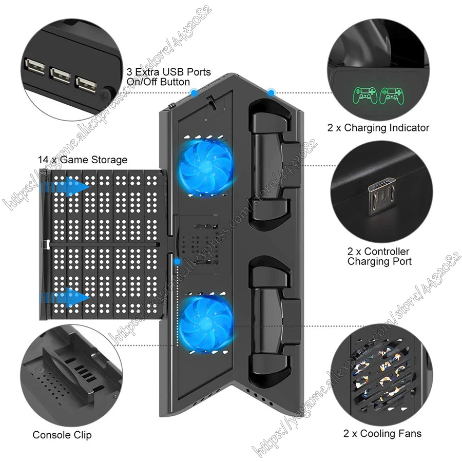 Вертикальная подставка для PS4 Play Station 4 Slim Pro охлаждающая зарядная станция с