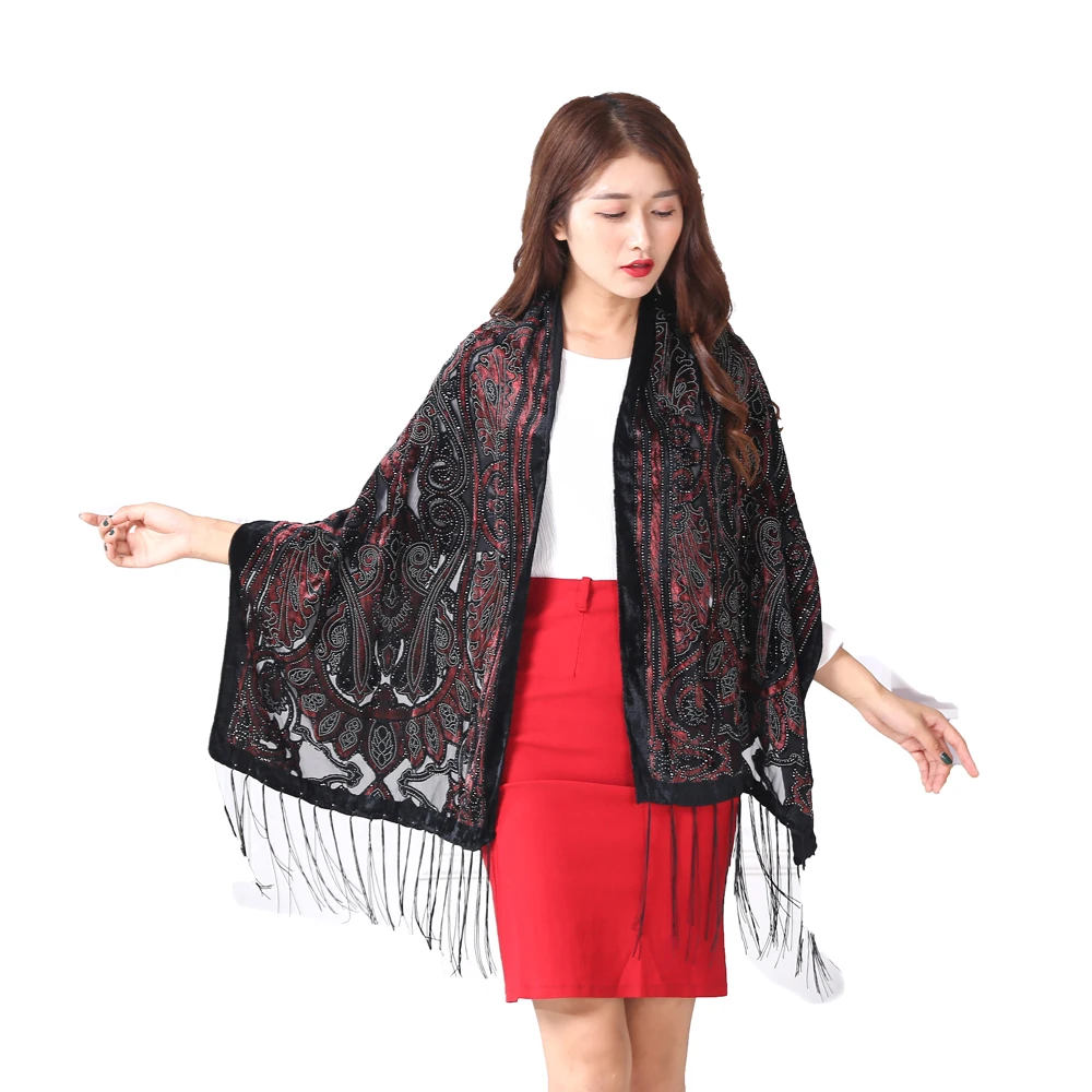 

New Fashion Spain Silver Queen Crown Winter Shawl Women Burnout Velvet Scarves Pashmina Holiday Gift For Your Lover