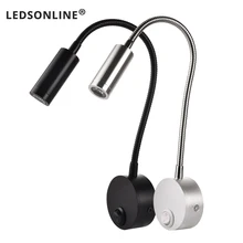 LED wall lamp Knob Switch 90-260V 3W Modern Bedroom Bedside Lamp Black Silver Light Body 360 Degree Angle Adjustable wall lamp LED wall lamp Knob Switch 90-260V 3W Modern Bedroom Bedside Lamp Black Silver Light Body 360 Degree Angle Adjustable wall lamp