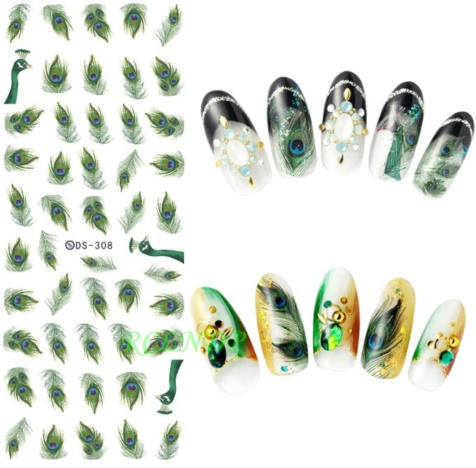 

Water sticker for nail art all decorations sliders peacock feathers plume nails design decals manicure lacquer accessoires