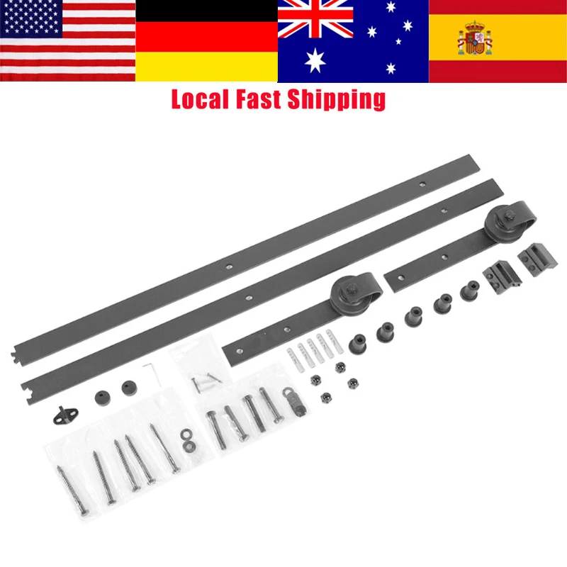 

6FT Modern Sliding Barn Door Closet Hardware Slide Rail Antique Track System Unit for Single Wooden Door Top Mount Hanger Track