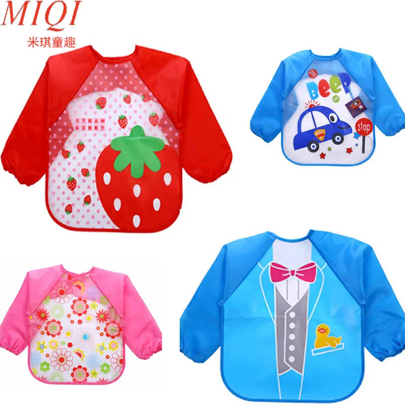 2017Hot New Children Bib Burp Baby Todders Waterproof Long Sleeve Art Smock Bibs Apron Cartoon Soft Feeding baberos bavoir cloth