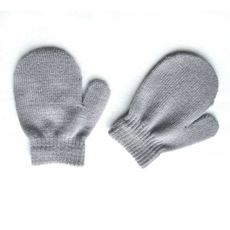 Однотонные детские перчатки; зимние вязаные варежки для детей; цвет черный, белый, красный; теплые перчатки унисекс; волшебная эластичность; вязаные крючком; Luvas Guantes Girl - Цвет: Grey