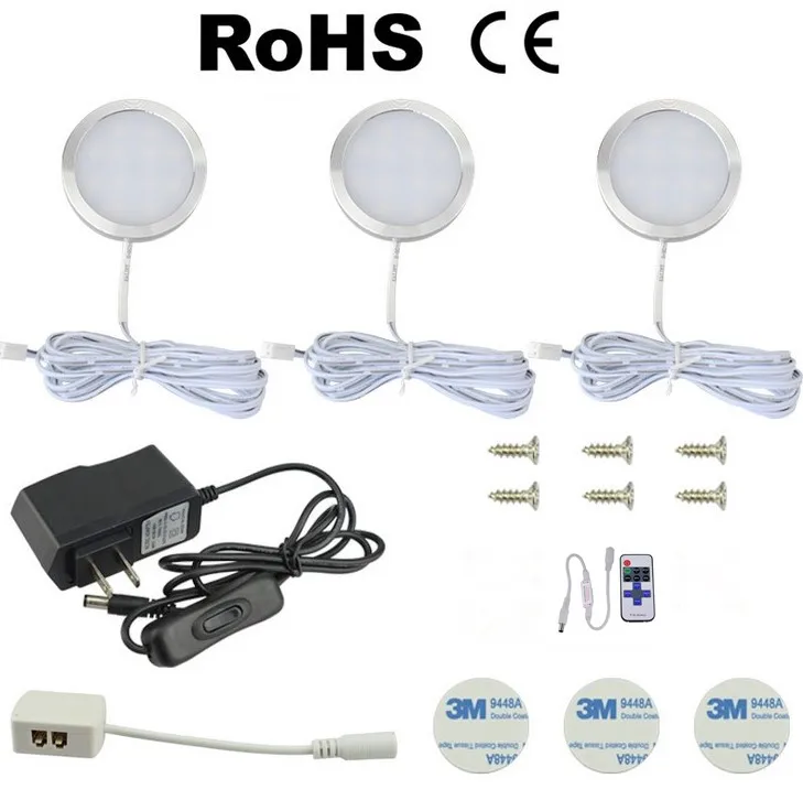 3/4/6/8pcs Under Cabinet LED Lighting 12V Dimmable Puck Lights with Wireless RF Remote Control Hardwired &amp Wall Plug | Лампы и