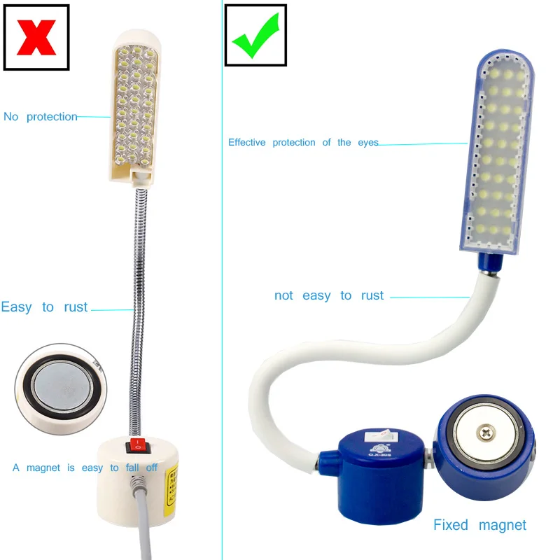 Магнитным креплением для швейной машины AC 110 V-220 V 10/20 Вт, 30 Вт, светодиодный Промышленная швейная машина светильник Рабочая «гусиная шея» лампа или дома рабочий светильник Инж