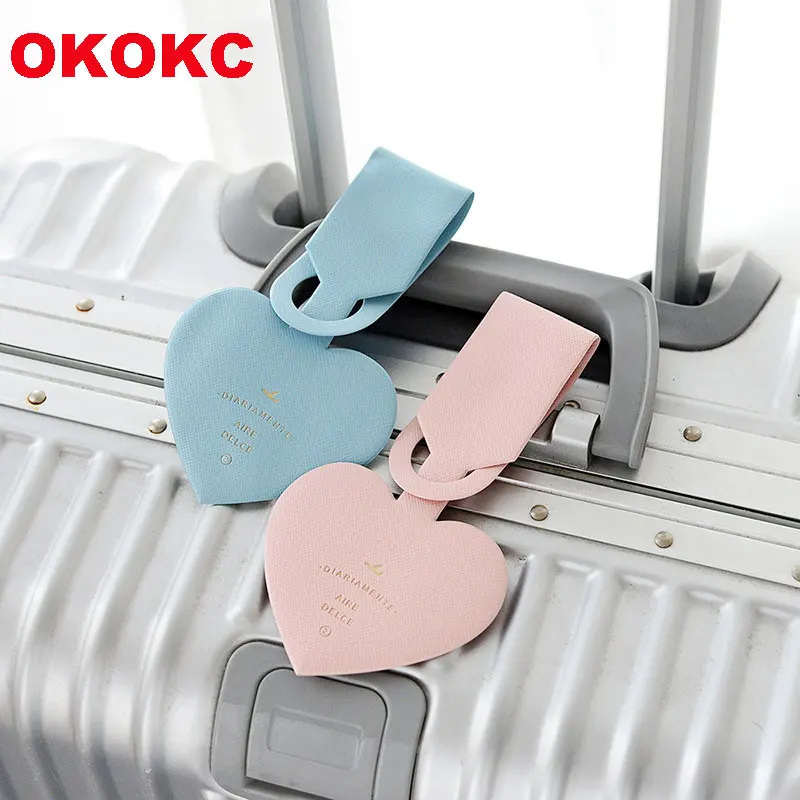 OKOKC Simple Heart shaped Luggage Tags PVC Leather Passport Tags Travel