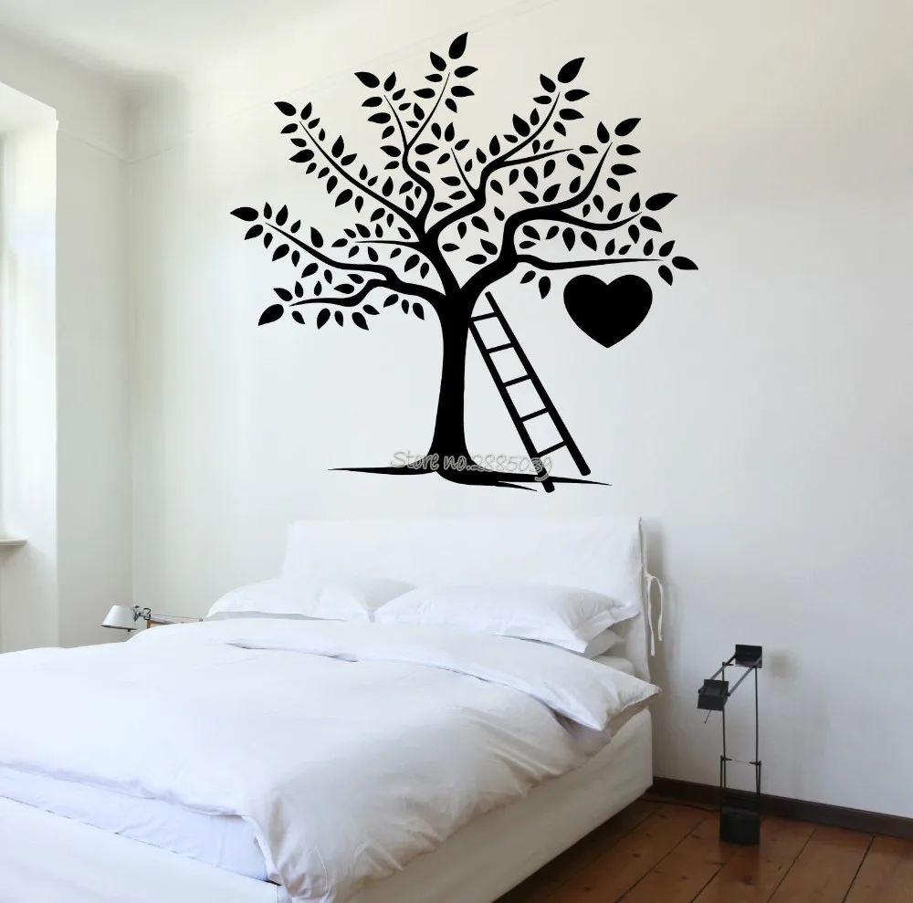 

Newest Design Wall Decal Tree Branch Nature Heart Ladder Romantic Bedroom Livingroom Home Decor Wall Stickers Vinyl Decals LA489