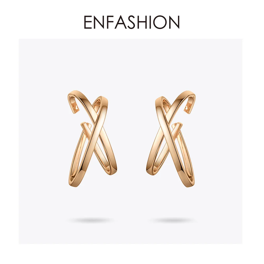 ENFASHION X shape простые серьги-каффы на клипсах для женщин золотого цвета панк серьги геометрической формы без пирсинга ювелирные изделия EC191068 - Окраска металла: Rose gold color