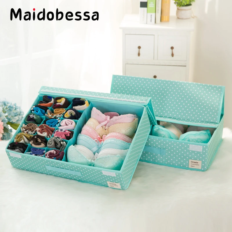 Maidobessa Bra Storage Box Drawer Organizers ocks Washable Underwear Box Cap Foldable Stocking Scarfs Home Storage Organizer