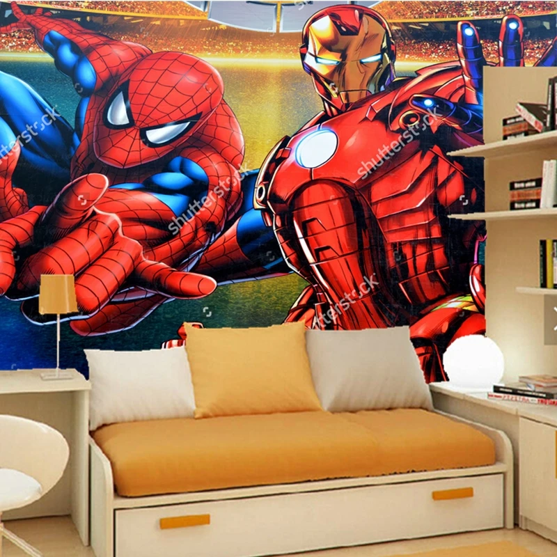 Us 300 Personalizzato Papel De Parede Infantil Iron Man E Spider Man Fumetto 3d Carta Da Parati Per Camera Soggiorno Camera Wallpaper Divano