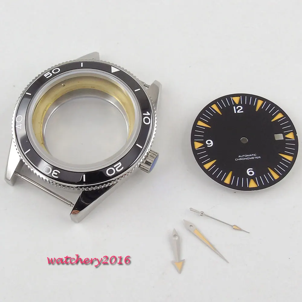 New 41mm parnis black Dial + Hands + Watch Case set fit ETA 2824 2836 Movement Sapphire Glass High quality hardened Watch Case New 41mm parnis black Dial + Hands + Watch Case set fit ETA 2824 2836 Movement Sapphire Glass High quality hardened Watch Case