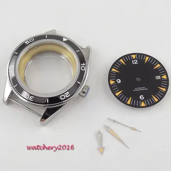 

New 41mm parnis black Dial + Hands + Watch Case set fit ETA 8215 2836 Movement Sapphire Glass High quality hardened Watch Case