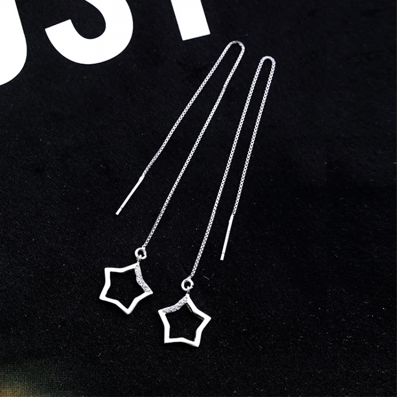 

Long Star 925 Sterling Silver Korea Temperament Literary Personality Creative Fashion Female Dangle Earrings SEA252