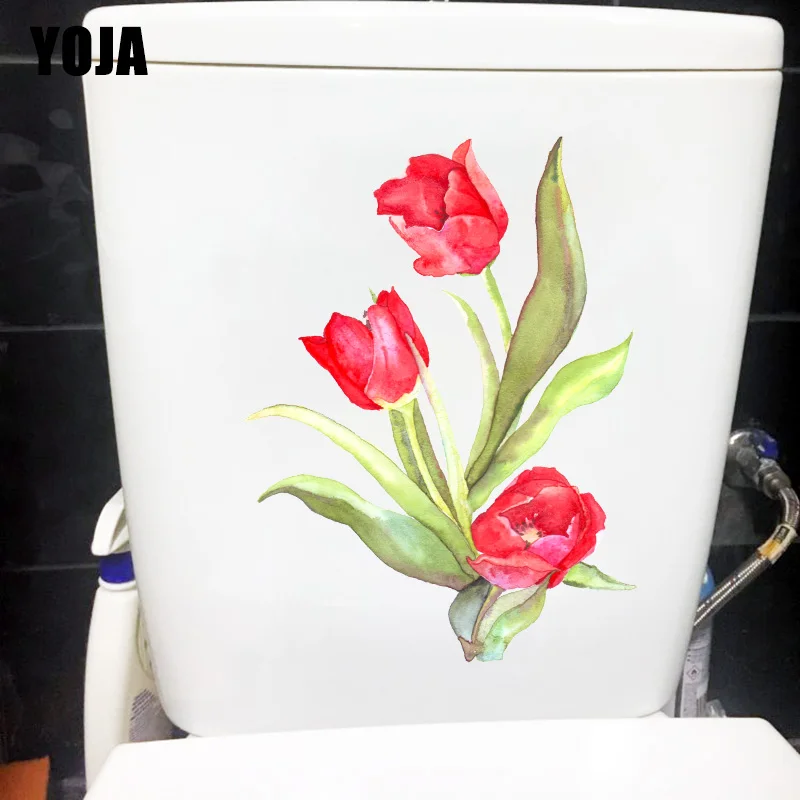 Yoja 18x24cm Watercolor Red Tulip Bathroom Toilet Sticker Home Yoja 18x24cm Watercolor Red Tulip