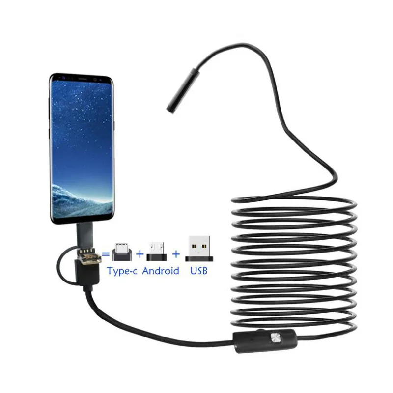 

3 in1 USB Endoscope for Type-c Android 8MM HD Waterproof Pipeline Inspection Endoscope Image Format JPEG Video AVI Format hard