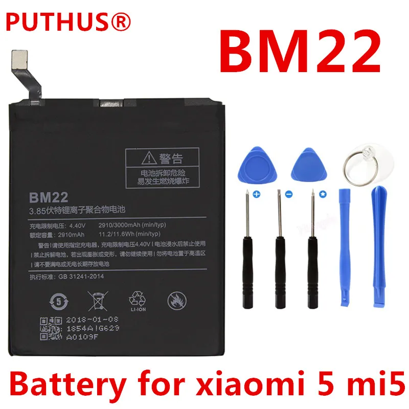 

Original Battery BM22 For Xiaomi Mi5 Mi 5 Replacement Battery 2910mAh 3000mAh High Capacity Phone Batteries + tepair tools