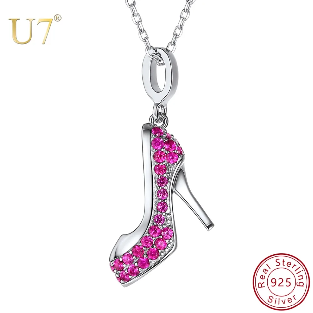 Buy U7 925 Sterling Silver High Heel Shoe Necklace Red