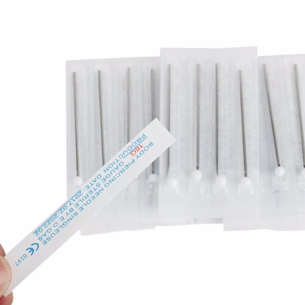 10pcs Surgical Steel Sterile 16G Body Tattoo Piercing Needles Gauge Tattoo Supply Agujas De Piercings Naalden