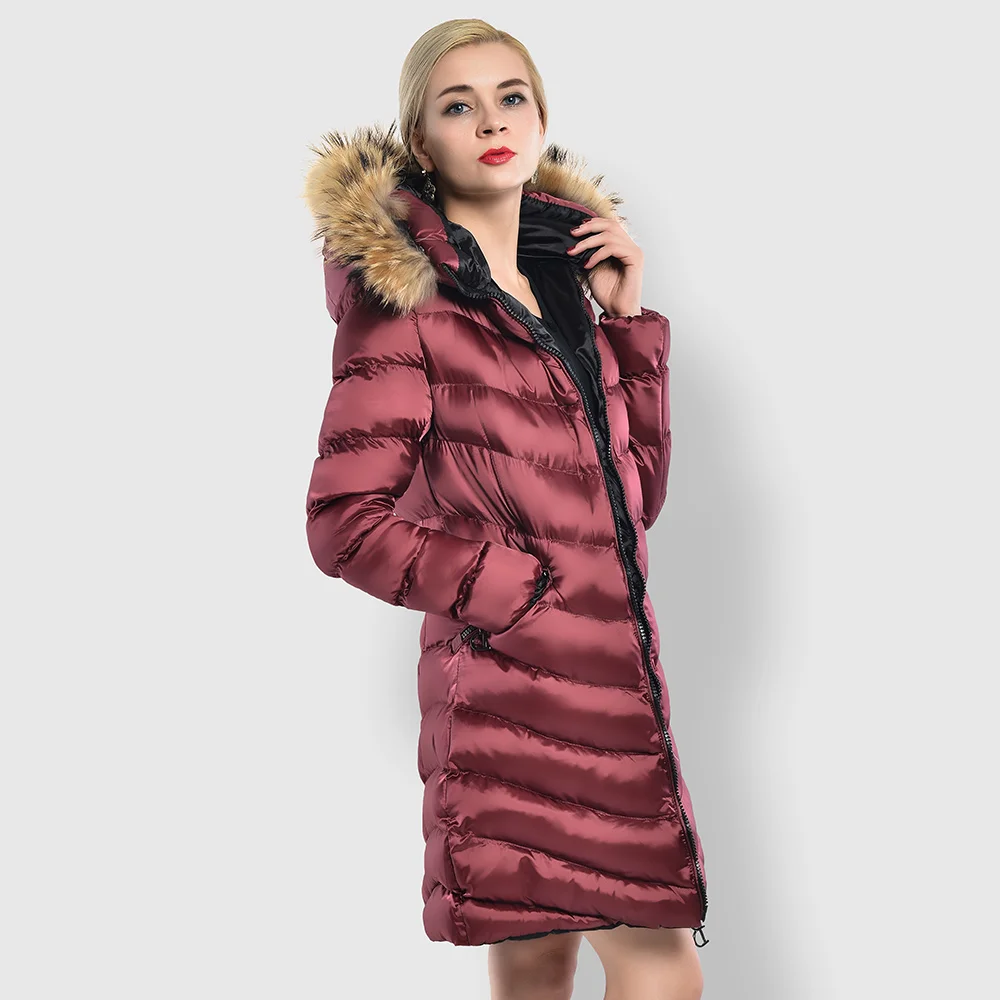 COUTUDI, новая коллекция, Зимняя женская куртка, пальто, меховой воротник, женские парки, модный бренд, Женская куртка с хлопковой подкладкой - Цвет: Wine Red