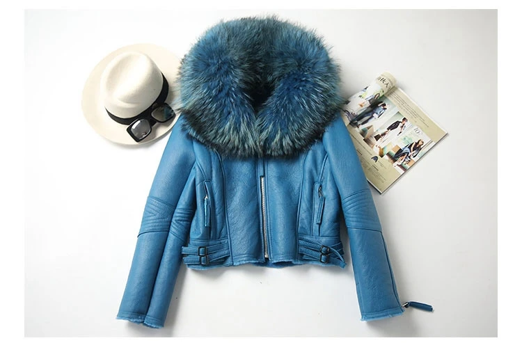 genuine sheepskin leather jacket with raccoon fur collar (16)
