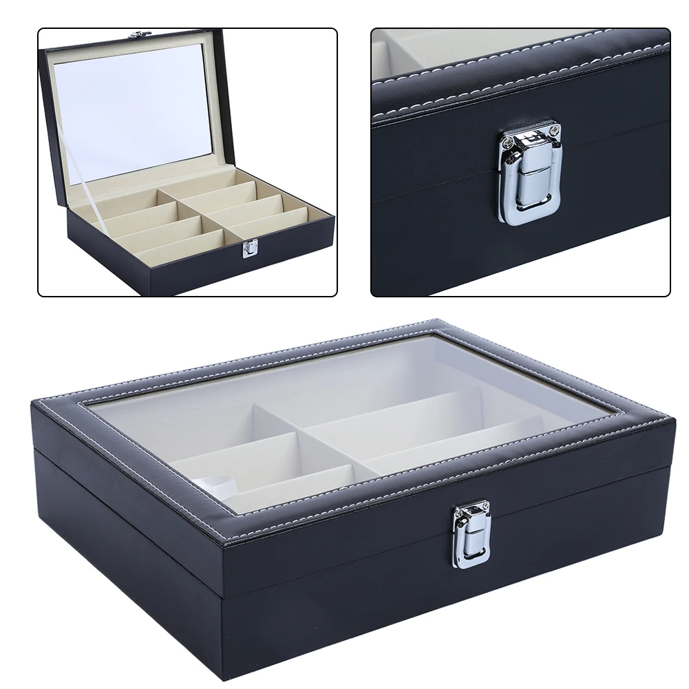 8 Grid Sunglasses Organizer Glasses Storage Box PU Leather Eyewear Box