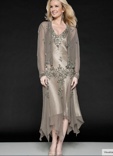 2015 Chiffon Faddish Noble Mother Of The Bride Dresses Mid Calf Length  2015-chiffon-faddish-noble-mother-of-the-bride-dresses-mid-calf-length