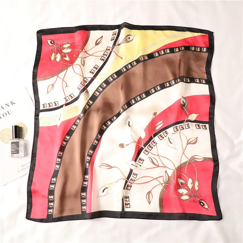 

Women's Square Silk Scarf Print Summer Shawls and Wraps Female Small Office Scarf Foulard Headband Handkerchief Bandana 70*70CM