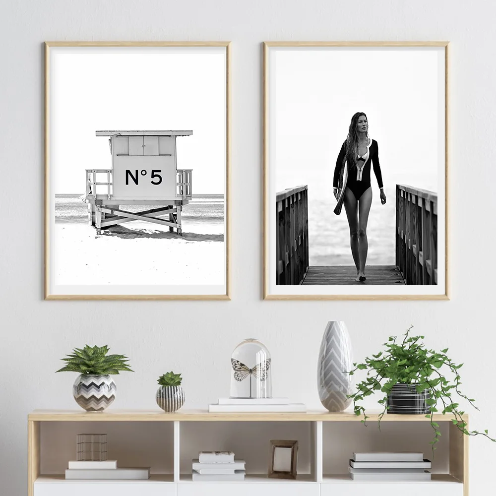 

Cuadros Fashion Surf Woman Posters And Prints Poster On Canvas Painting Black White Wall Art Pictures For Living Room decoration