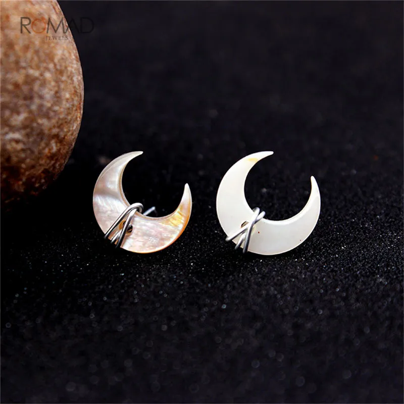 

Romad Lovely Small Moon Stud Earrings Pearl Shell Earring For Women Korean Minimalist Jewelry Gift