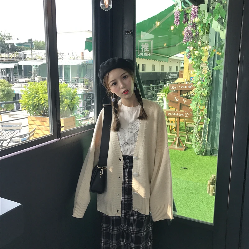 Neploe Женские свитера пальто Осень Зима Топы корейская мода ретро v-образным вырезом Pull Femme однобортный вязаный кардиган 53510