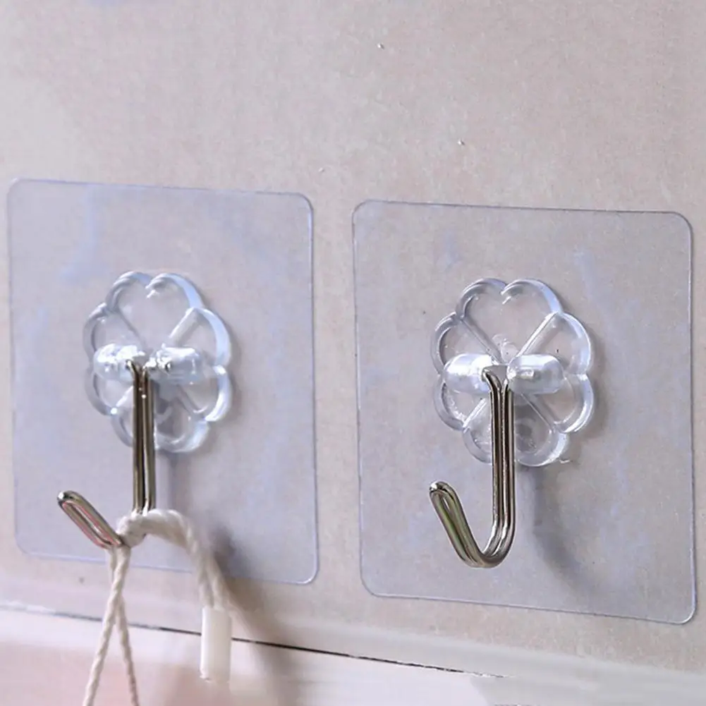2Pcs Bearing 2KG Adhesive Strong Wall Hook Lucky Clover Transparent Kitchen Hooks Waterproof Bathroom Accessories Set
