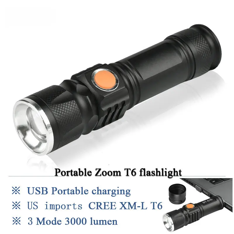 

usb mini flashlight led zoom cree xml t6 torch waterproof lanterna camping zaklamp lamp Built-in battery flash light