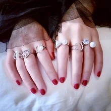 2017 New Fashion Jewelry Cute Romantic Knuckle Rings for Women Girls Personality Charm Moon pearl Anel Newest Design Accessories
